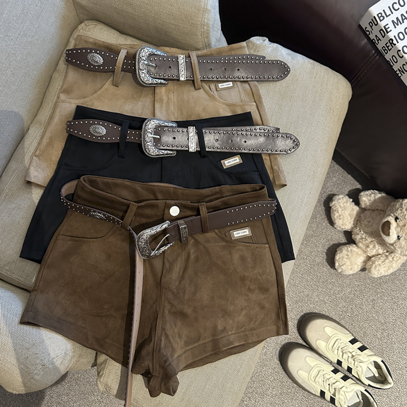Faux Suede Retro Shorts for Women, New Autumn Slim Fit, Flattering, Stretchy, Hip-Hugging, Casual Hot Pants for Trendy Girls