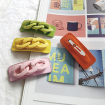 ins hipster chain hairclip Korean Net red clip edge clip simple temperament leather top clip one-word clip hair card