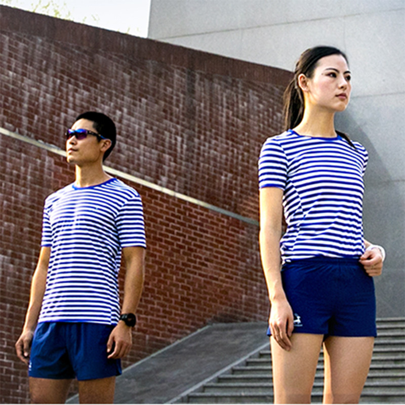 Youji UG running short-sleeved T-shirt Men's and women's tops Sea soul shirt Lightweight blue and white striped couple shirt Quick-drying perspiration