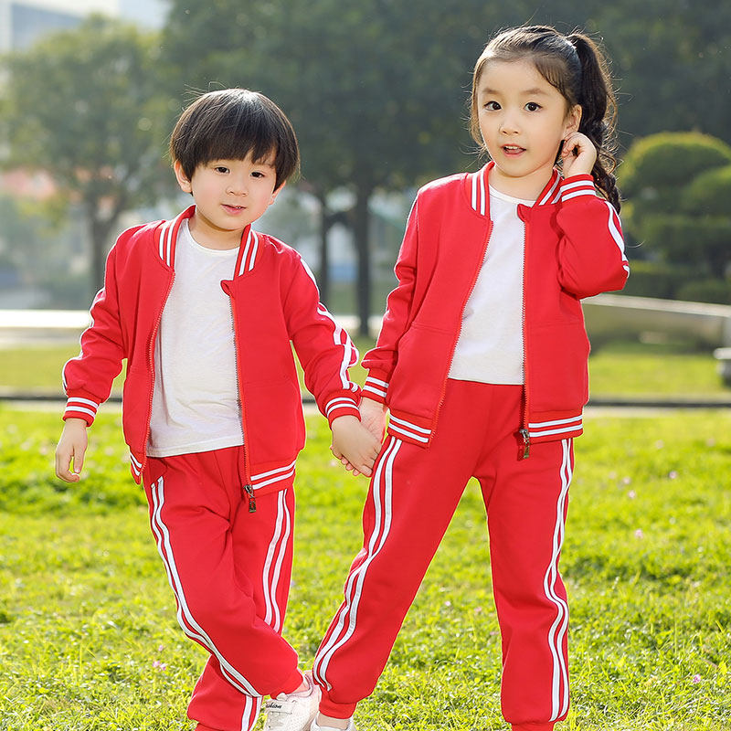 Elementary school uniforms Korean college style children's teachers kindergarten uniforms spring and autumn red sports suit customization