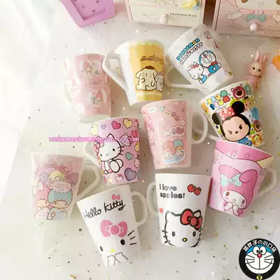 Girl heart student children's water cup household handle female Korean fresh and cute cartoon anti-fall high temperature melamine