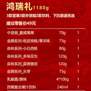 Three Squirrels Hongrui Nut Gift Box 1180g 8 Bags Large Gift Pack for Elders, Dried Fruit Gift Box Mixed Pack