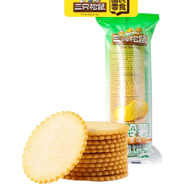 [3-Pack] Three Squirrels Potato and Green Onion Flavor Crispy Biscuits - Nostalgic Childhood Dormitory Snack