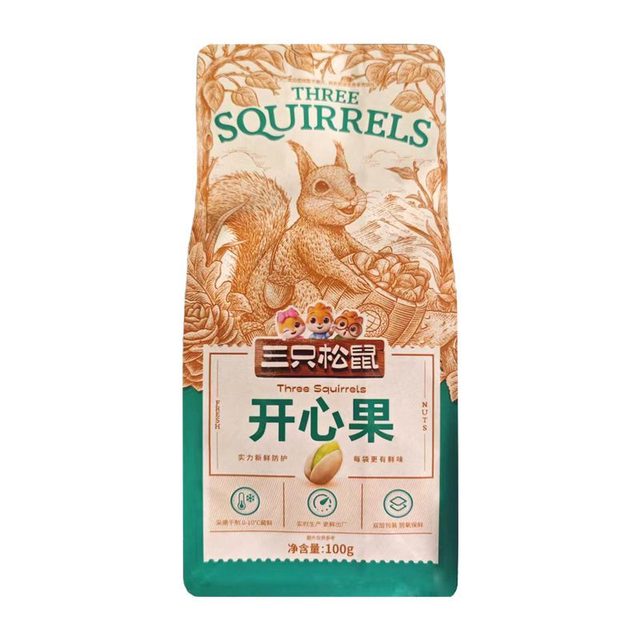 Three Squirrels Pistachios 100g Bagged Snacks Nuts Daily Nuts Leisure Snacks for Pregnant Women Roasted Nuts and Dried Fruits