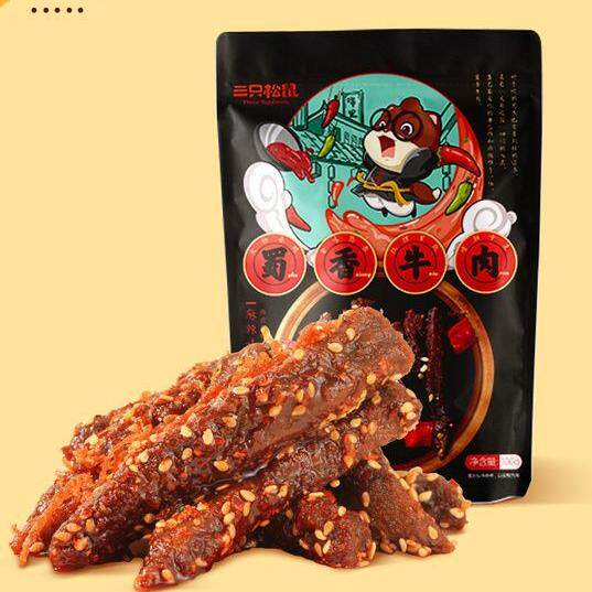 Three Squirrels Sichuan Spicy Beef 100Gx3 Bags Spicy Snacks Leisure Snacks Jerky Shredded Beef Delicacies