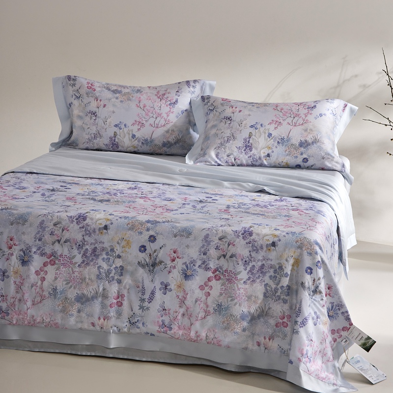 Imported 100-Count Austrian Lenzing Tencel Summer Quilt, Ice Silk Thin Quilt Four-Piece Set, Double Size, Washable Air-Conditioning Quilt