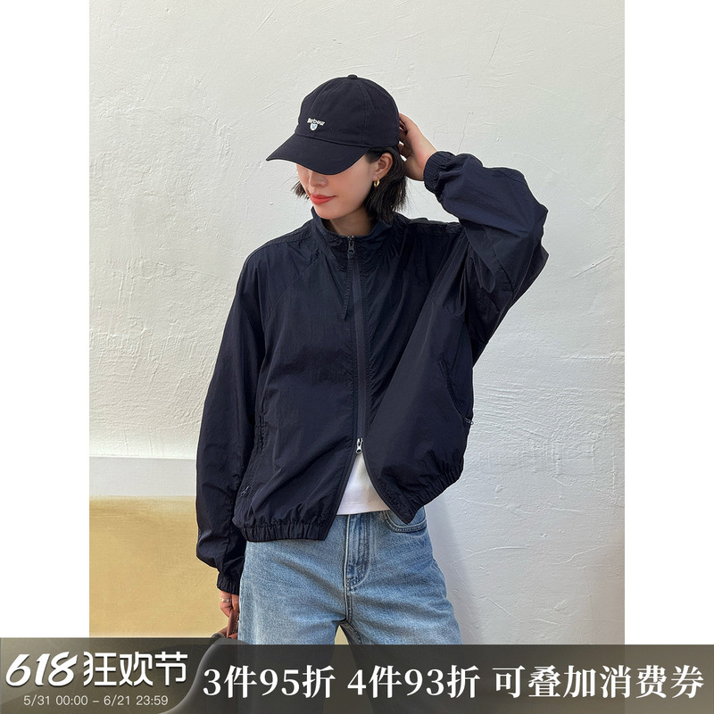 Langqing Navy Blue Stand-Up Collar Jacket Spring 2026 New American Style Loose Zipper Cardigan Short Jacket Langqing Navy Blue Stand-Up Collar Jacket Spring 2026 New American Style Loose Zipper Cardigan Short Jacket