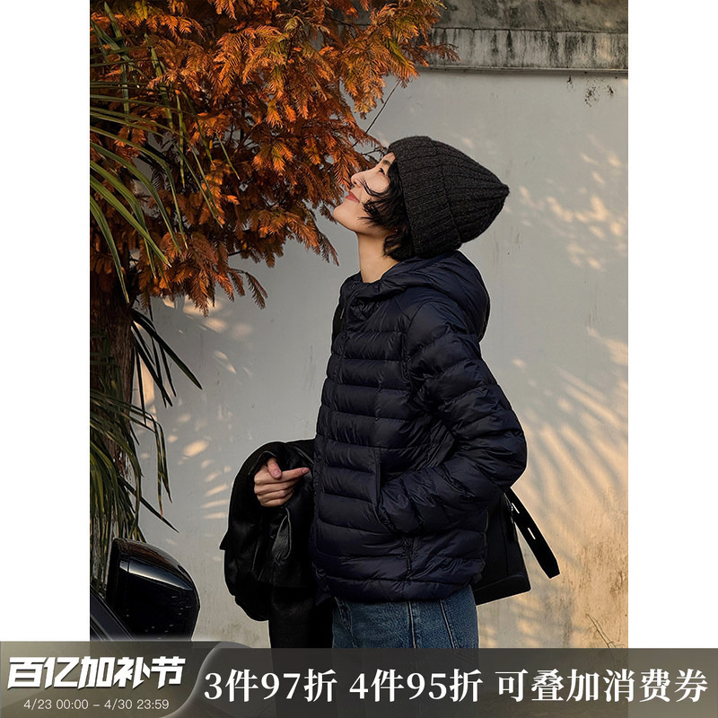 Langqing Women's Goose down Jacket Winter Hooded Coat 2025 New Style Petite Lightweight Ribbed down Jacket Short Style
