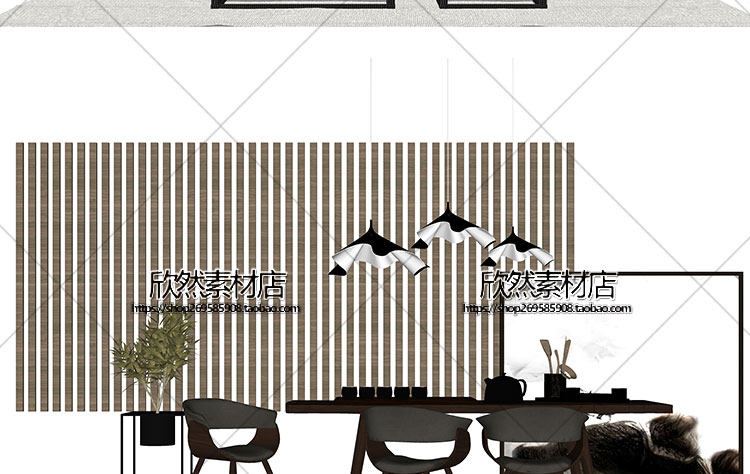 F2-9现代新中式禅意中国风古典实木泡茶桌椅家具茶室摆件su草图大师sketchup模型