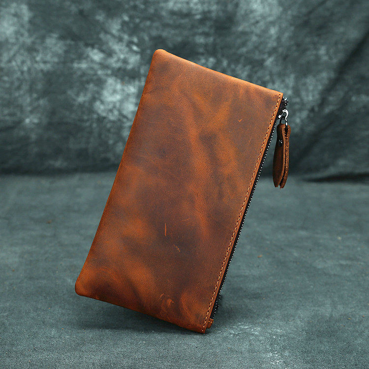 Crazy Mapleather New Brief Genuine Leather Wallet Long Version Cow Leather Large Capacity Hand Grip Bag Ultra Thin Man Leather Wallet Hand Bag Man