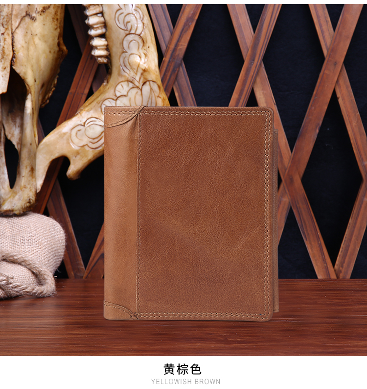 Ví da ngựa handmade handmade nam ví ngắn dung lượng lớn ví da dọc lớp đầu tiên ví da retro ví cầm tay