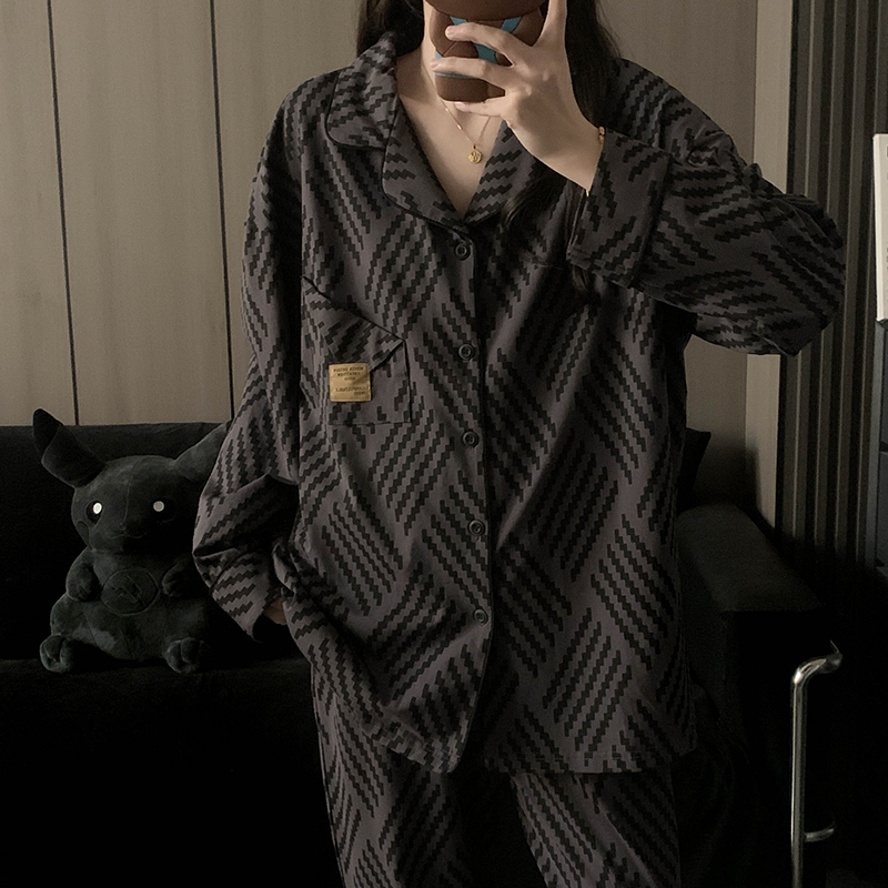 Korean Style Men's Large Size Pajamas Spring and Autumn Pure Cotton Long-Sleeved Long Pants Two-Piece Set Youth High-End Home Wear