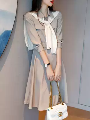 LOSTSOULS WORKPLACE commuter single-breasted temperament shirt skirt gentle lace-up waist MID-length VERSION OF A-line dress