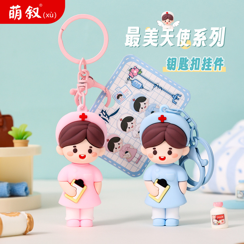 Cute White Angel Pendant Cartoon Doctor Nurse Doll Backpack Decoration Nurse's Day Small Gift Keychain