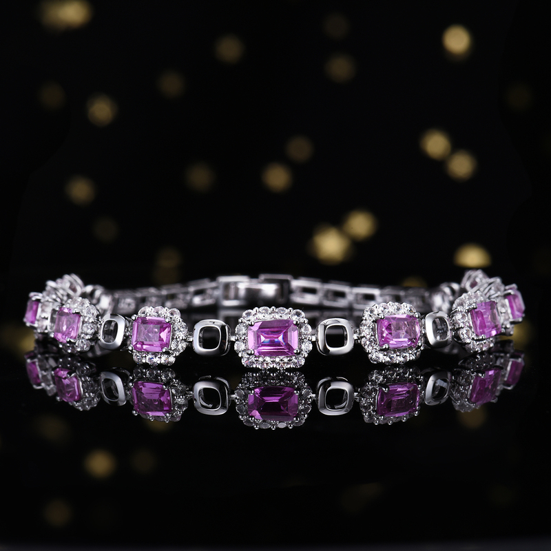 4.2 Carat Natural Aigs Unheated Cherry Blossom Pink Sapphire Bracelet with 18K Gold Inlay and White Sapphire