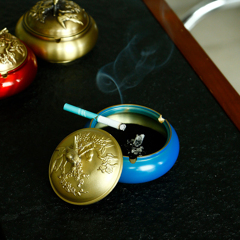 Pure copper ashtray Creative personality trend smoke cylinder New Chinese household living room coffee table Office decoration decoration