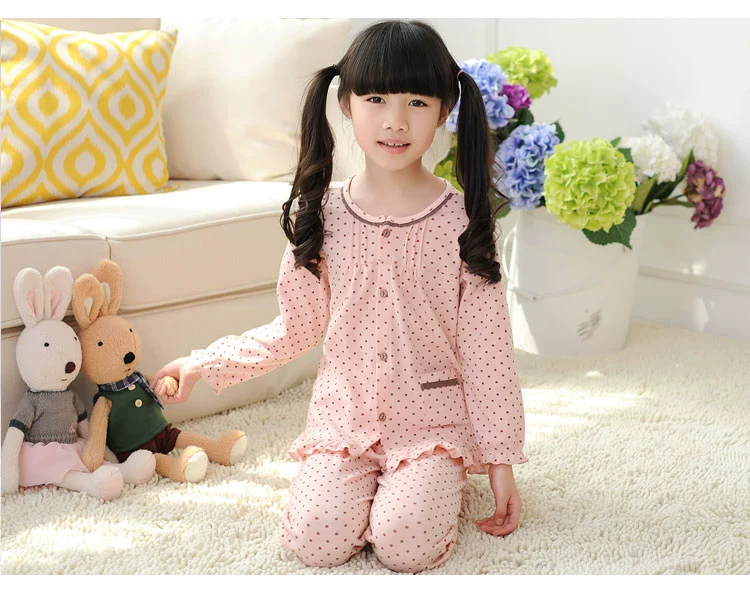 Mùa xuân và mùa thu Bộ đồ ngủ trẻ em Cotton dài tay Trẻ em Nữ Dịch vụ nhà bé trai Big Boy New Girl Girl Set