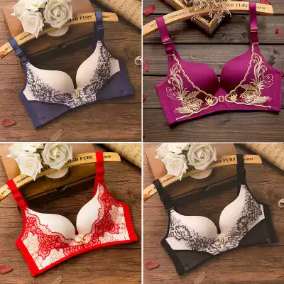 2019 New sexy lace underwear women without steel ring small chest gathered thin bra adjustable no steel ring bra