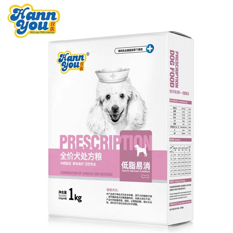 Hanyou low-fat and easy-to-dissipate prescription food obesity conditioning formula pancreatitis dog food through healthy skin beauty Mao Peiyuan solid