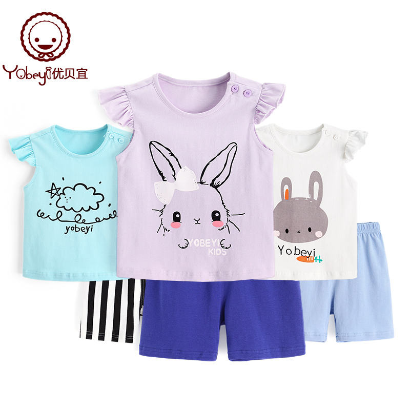 Uberi Summer Girl Vest Suit Cartoon Baby Slim Fit Children Sleeveless Shorts 2 pieces