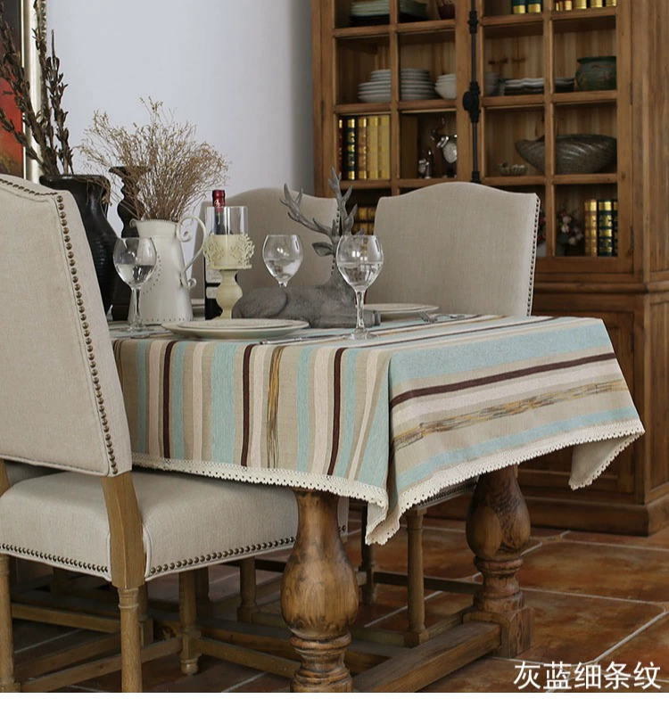 Tùy chỉnh đơn giản Bắc Âu Sọc Địa Trung Hải Vải Vải Vải Khăn trải bàn Khăn trải bàn Hình chữ nhật Vải Bàn cà phê - Khăn trải bàn