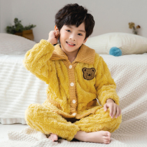 Children's Pajamas Flannel Middle Boy Coral Fluff Baby Handsome Boys Home Suit