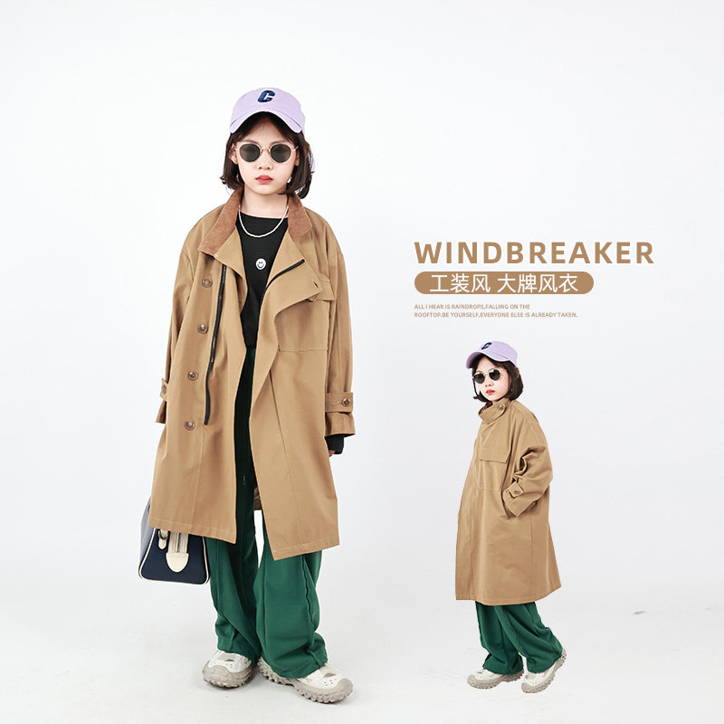 Congjia girls' big-name tooling windbreaker 2022 autumn new children's middle-aged and older children's Korean version casual mid-length coat