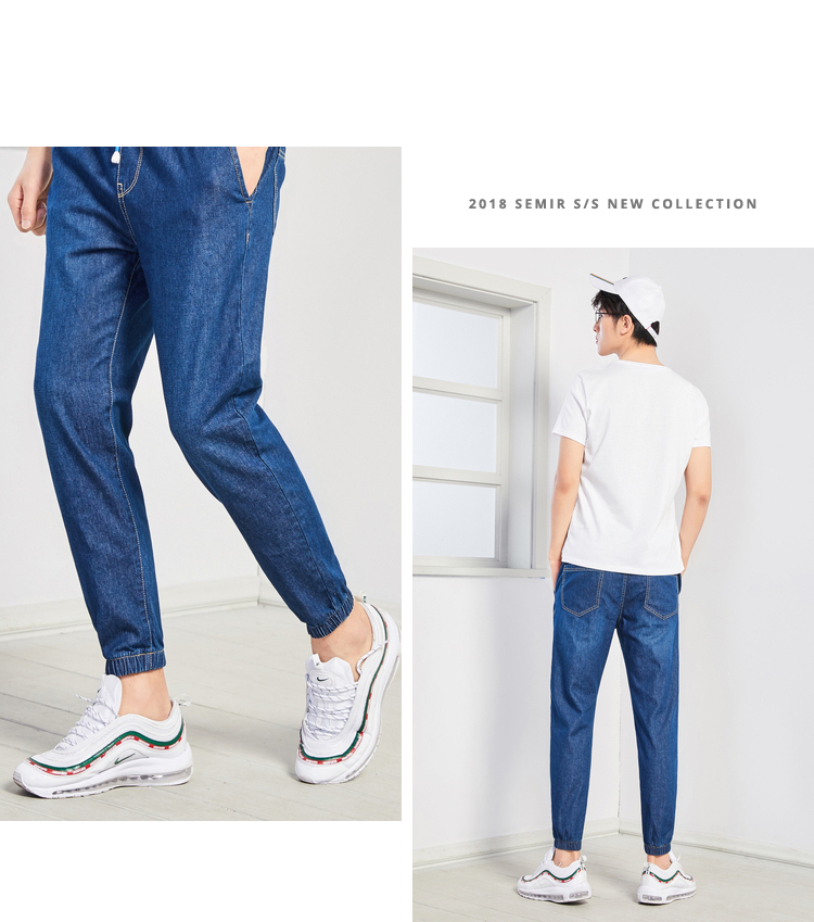 Quần jean nam Senma 2018 thu đông nam mới eo thun co giãn chín điểm quần cotton ống quần thẳng quần nam quần thể thao nam