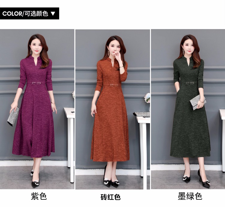 Váy mẹ mùa thu Váy cưới mẹ chồng cao quý 40 tuổi 50 Mẹ chồng trung niên cơ sở váy dài tay quần ống suông cho tuổi trung niên