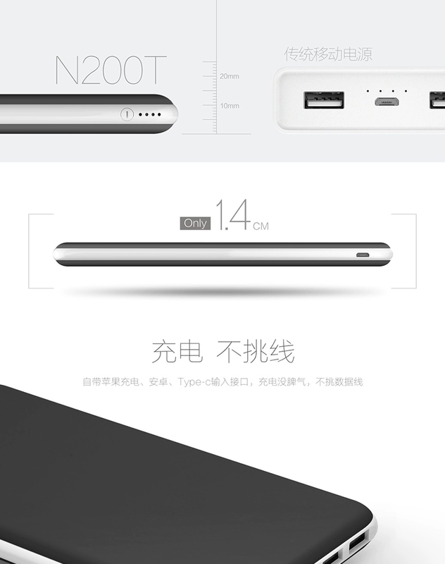 Onda sạc mỏng kho báu 20000M công suất lớn 20.000 mA điện thoại di động cầm tay của Apple 8 vivo đáng yêu polymer loại-c Huawei điện thoại thông minh OPPO General Electric Po chữ - Ngân hàng điện thoại di động