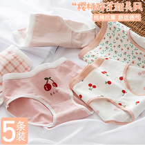 Pink Briefs Women Summer Thin PURE COTTON ANTIBACTERIAL MID-WAIST TEEN GIRL DAY DEPARTMENT SWEET AND CUTE STUDENT BREATHABLE TRIANGLE PANTS