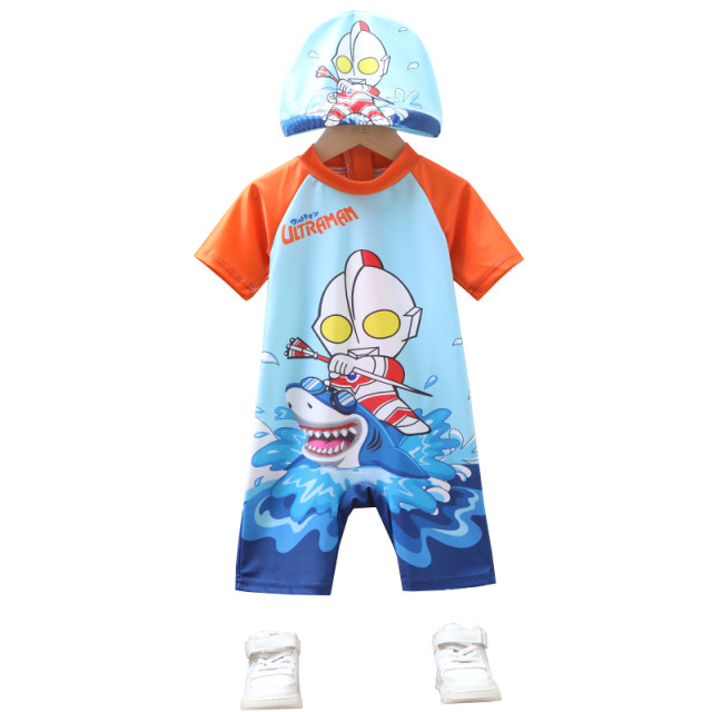 ຊຸດລອຍນໍ້າເດັກຊາຍ Ultraman one-piece swimsuit baby 2024 new style western style little boy summer ເຄື່ອງນຸ່ງເດັກນ້ອຍ