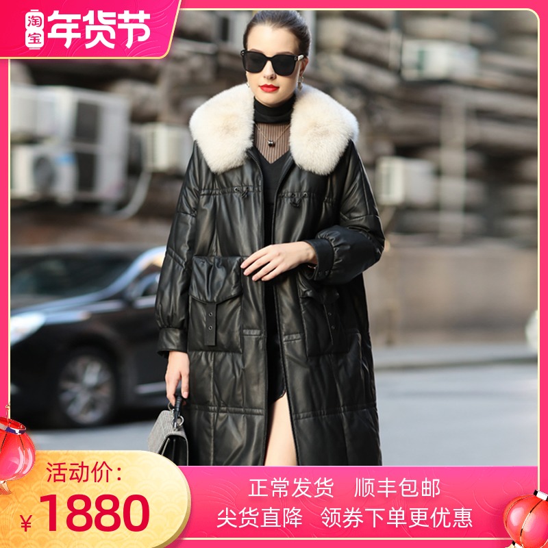 Henning leather clothing genuine leather down jacket woman medium long version 2021 winter new fox fur loose large size sheep leather outer cover