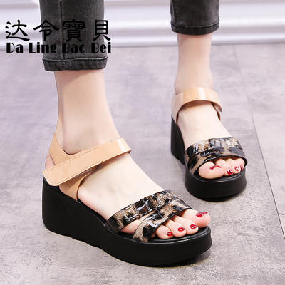 Darling Baby Wedge Heel Comfortable Women's Shoes 2025 Genuine Leather summer New Women's sandals Casual high-heeled thick-soled breathable