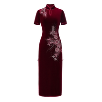 Minglan Shijia Xis mothers wedding banquet cheongsam dress improved Xis mother-in-laws toast dress brand dress can be worn daily