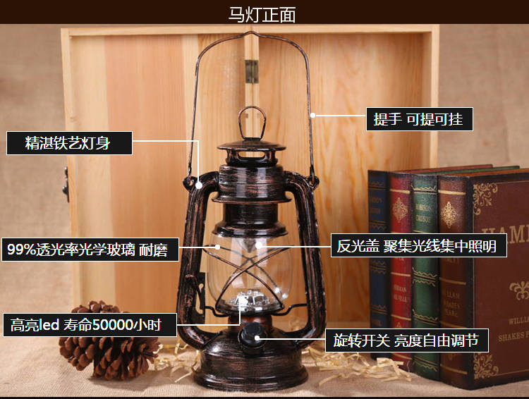 Châu âu retro sạc LED ngựa ánh sáng dầu hỏa đèn sắt rèn trang trí chiếu sáng ngoài trời khẩn cấp cắm trại lều đèn đèn siêu sáng