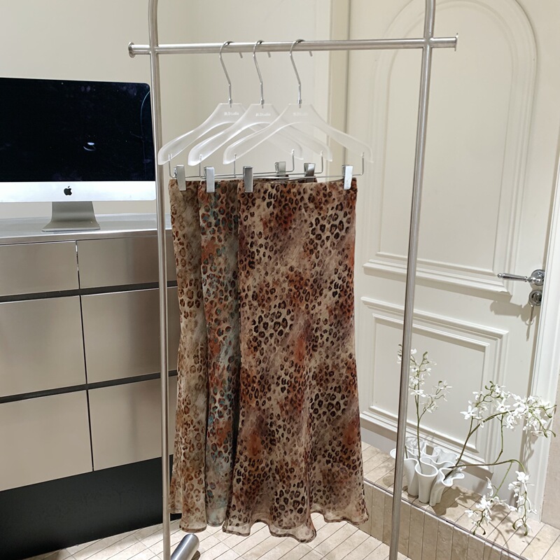 Leopard Aesthetic Gold Silk Chiffon Elegant Slimming Spring-Summer Versatile Eye-Catching Leopard Print Long Skirt 2026