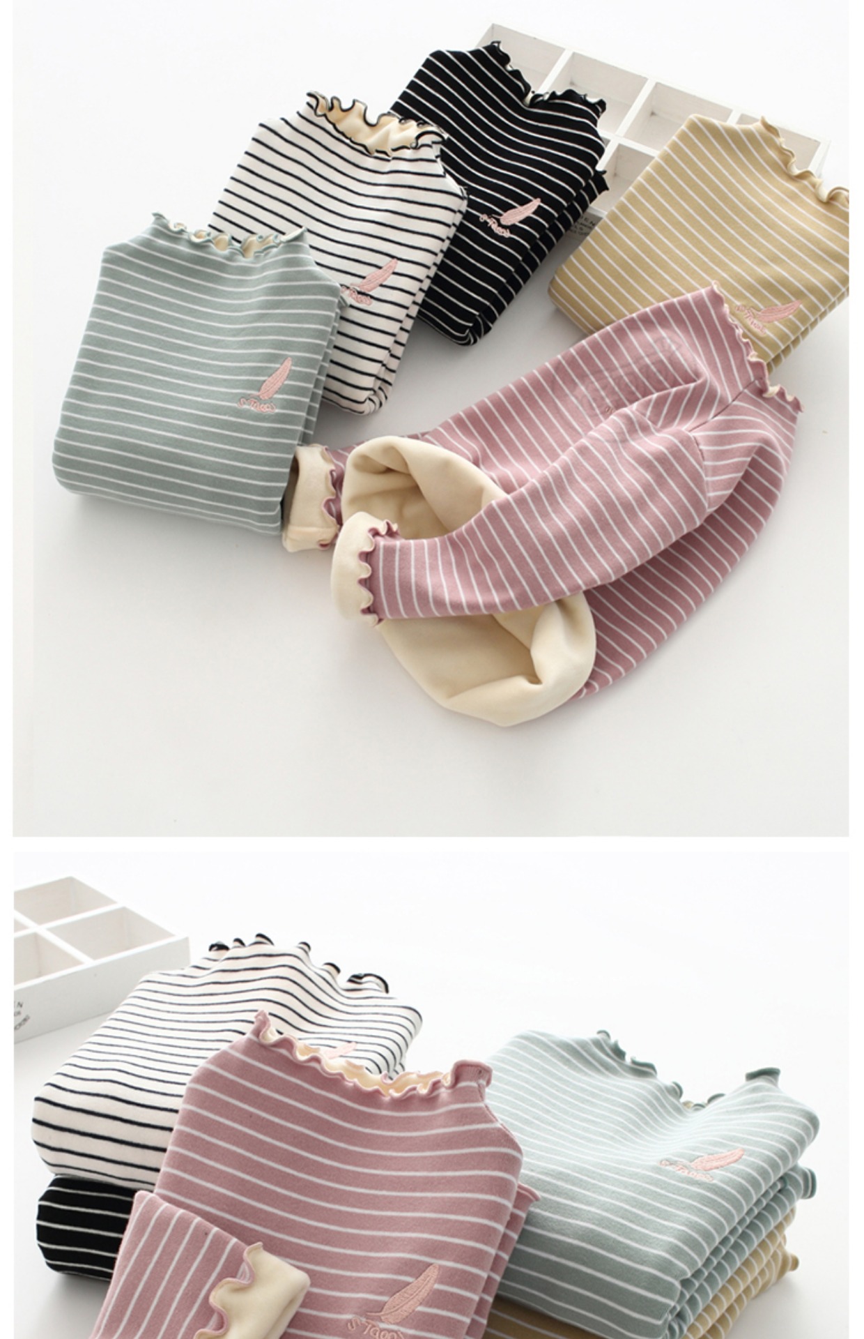 Áo bé gái sọc đáy mùa thu đông trẻ em mới cộng với áo thun nhung dày ấm áp cho bé áo cotton dài tay áo thun trẻ em thái lan
