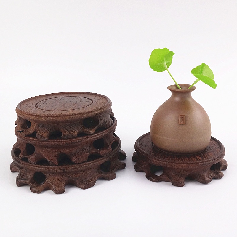Red Wood Handicraft Circular Base Solid Wood Nursery wood Carved Buddha Chite Purple Cassera Pot vase Vase Fish Stall Base