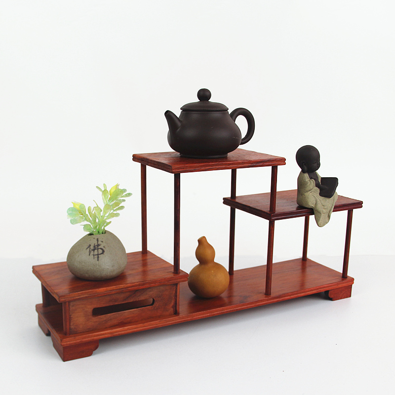 Flowers pear wood small bou ancient frame solid wood Chinese tenon adored multi-treasure cabinet display of tea ware Purple Sand Pot Shelf Pendulum