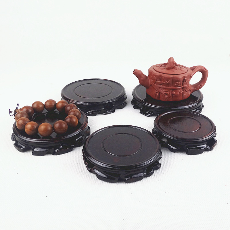 Solid wood round base flower vase Vase Incense Stove fish tank wine Chi Stone Statues of Stone Statues with Decorative Solid Wood Base