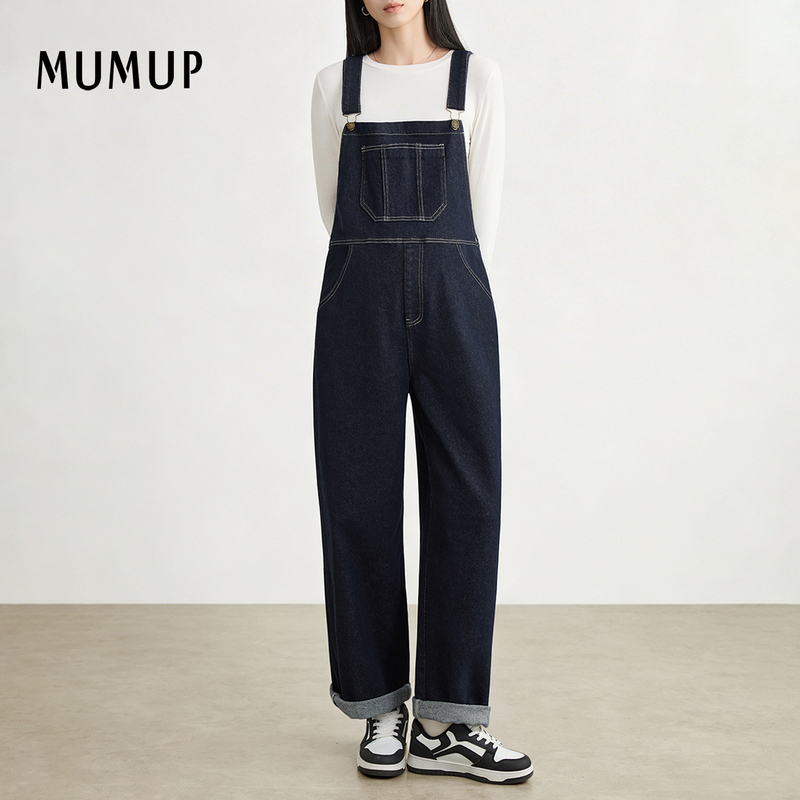 Mumup Maternity Denim Overalls 2026 Autumn Style Loose Maternity Wear Casual Slimming Maternity Wide-Leg Pants