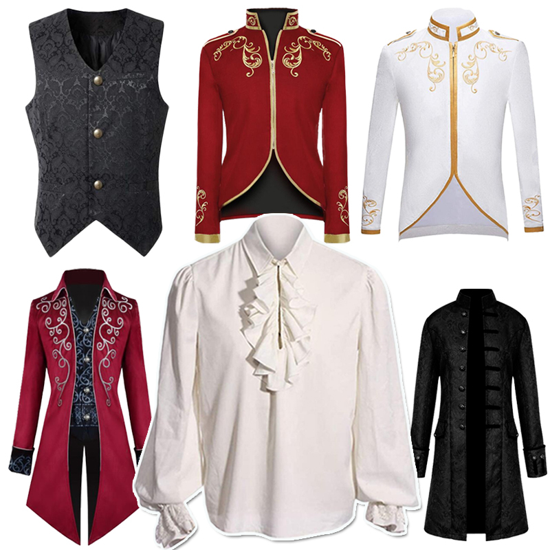 Retro Palace Men's Clothing, European Medieval Aristocratic Prince's Dress, Inner Layering Shirt, Performance Clothing, Long Tailcoat