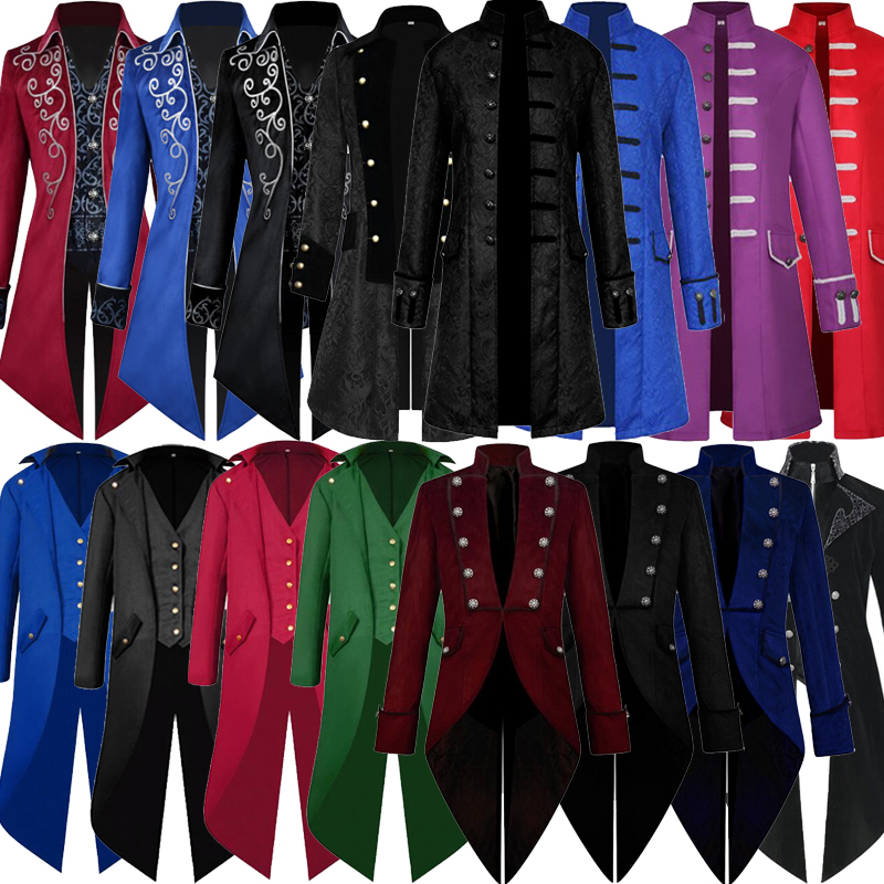 Halloween Tailcoat Medieval Retro Costume Mid-Length Punk Men's Vampire Count Dress Gentleman's Suit