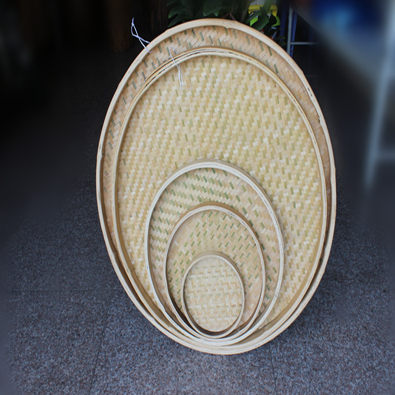 Bamboo dustpan bamboo plaque round dustpan bamboo woven dustpan non-porous sieve drying painting decorations pure hand-woven products
