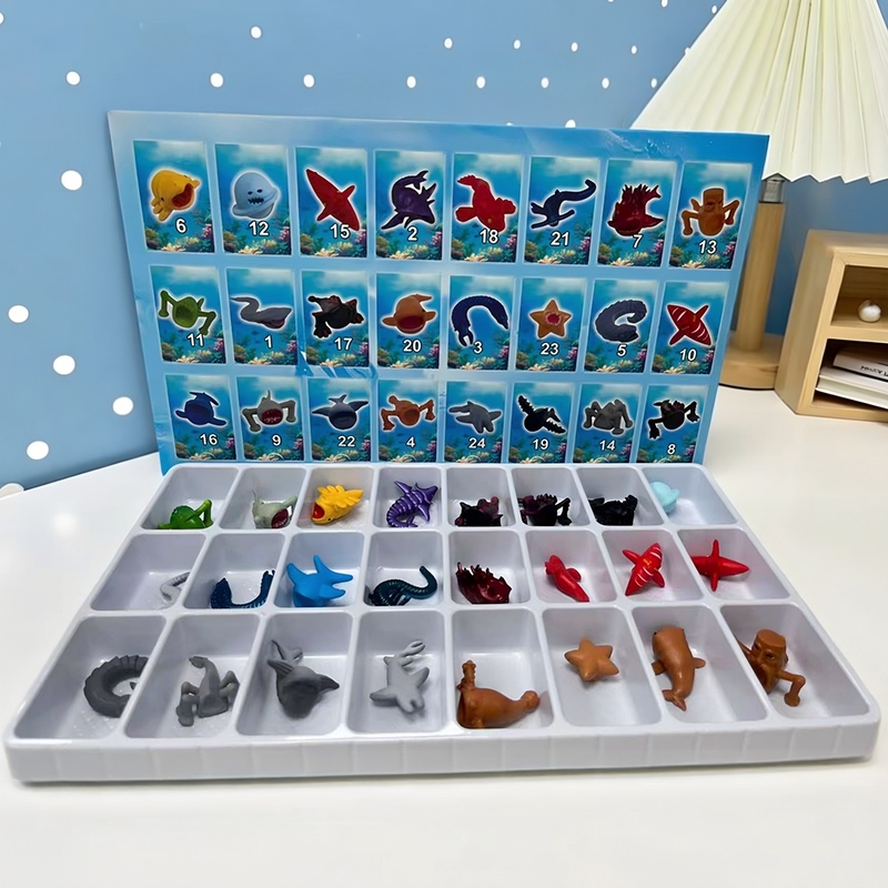 24-Piece Deep-Sea Monster Figurines Blind Box, Ocean Explorer Universe Red Fish Maya Model to Assemble