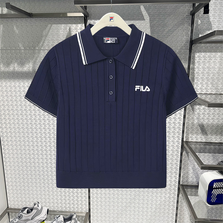 Sun Qian's Same Style Fila Short-Sleeve Elite Polo Shirt for Women, 2026 Summer New Short Slim-Fit Knit T-Shirt