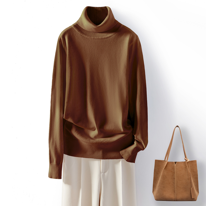 Plus-Size Pullover Turtleneck Sweater for Women, Loose-Fitting Mercerized Cotton Base Shirt, Solid Color Inner Knit Top, Slimming Autumn and Winter Top