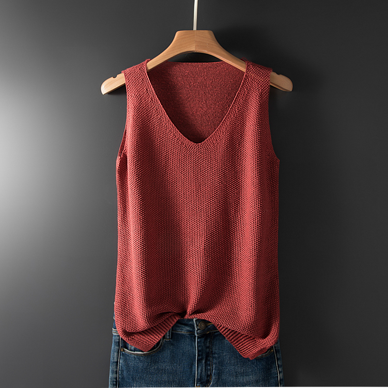 2026 New Cotton and Linen V-Neck Knitted Camisole for Women, Suitable for Plus-Size Women, Covers the Belly, Slimming, Sleeveless Base Shirt for Summer