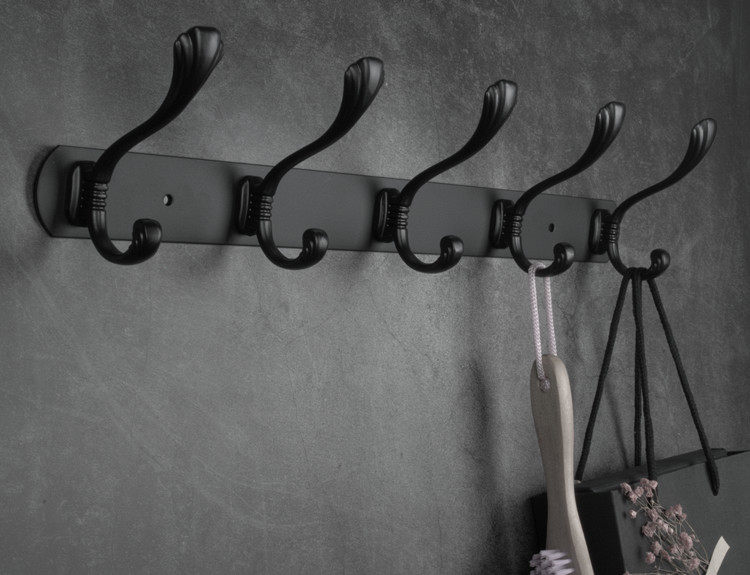 Perforated black hook wall-mounted door rear hook Sticky Hook Bathroom Hung Clothes Hook Living-room Clothing Shop Washroom Hook-Taobao